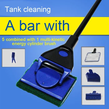 

Aquarium Cleaning Tools 5 In 1 Aquarium Tank Clean Set Fishnet Gravel Rake Algae Scraper Fork Sponge Brush Glass Cleaner Tools