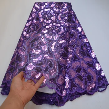 

(5yards/pc) latest purple African French lace very beautiful embroidered sequins net lace fabric for party dress FLP255