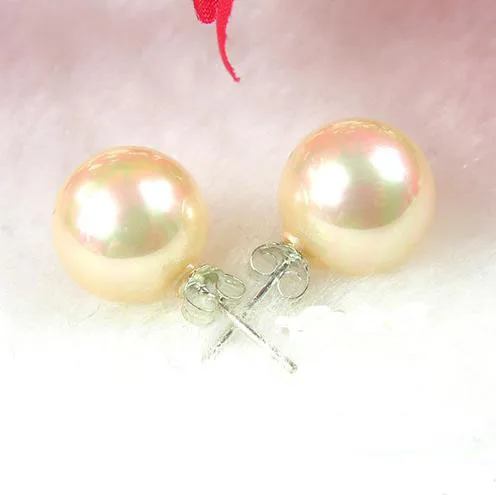 

Hot Sale 12MM Yellow Color Round Sea Shell Pearl Stud Stick Earrings S925 Stering Silver Fine Jewelry Charming Lady Gift