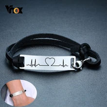 Vnox мужские браслеты на заказ с гравировкой ID Tag с черной цепочкой из натуральной кожи 8,2" подарки на день святого Валентина для него