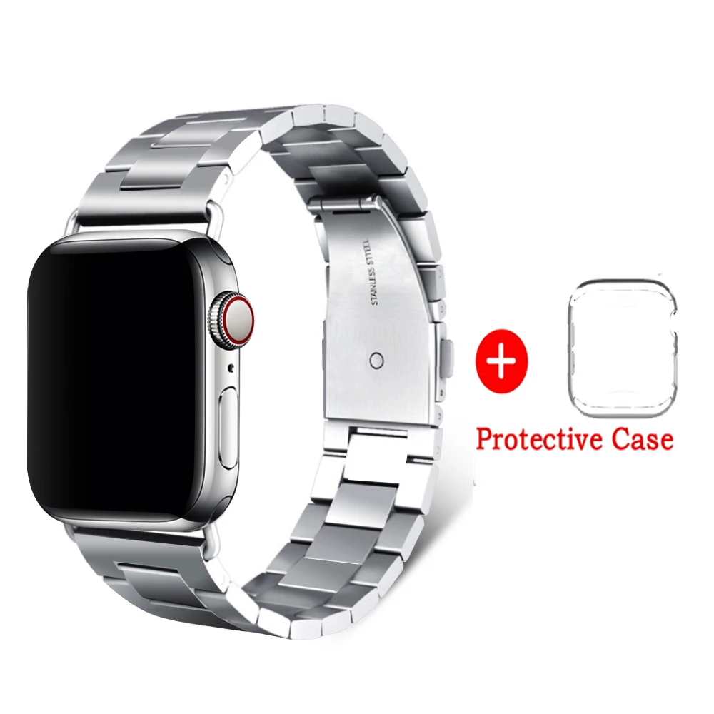 Apple Watch ремешок из нержавеющей стали плюс Чехол 42 мм 38 мм 1/2/3/4/5 металлический ремешок браслет для iWatch серии 4 5 44 мм 40 мм ремешок для часов