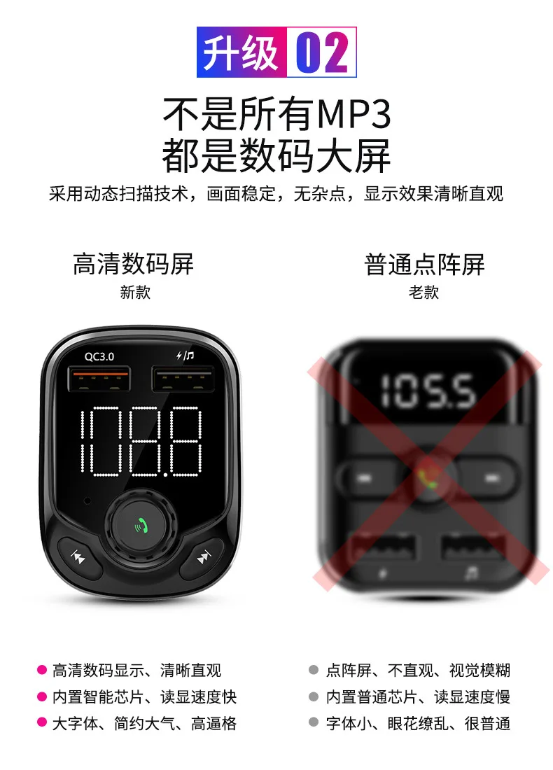 Автомобильный MP3 стиль Автомобильный MP3 Bluetooth плеер QC3.0 Быстрая зарядка светодиодный высокой четкости цифровой большой дисплей экран