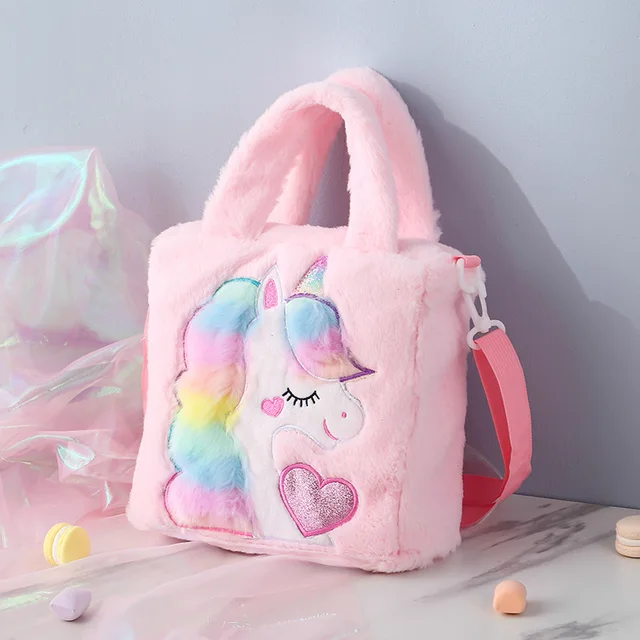 Fluffy Fashion Unicorn Plush Bags Kawaii Stuffed Animal Plush Handbags Lovely Shoulder Bag Girls Birthday Gift Christmas Present 2