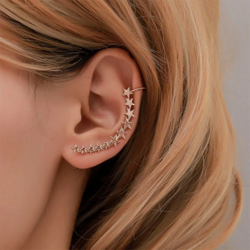 

2019 Fashion Simple Stud Earrings For Women Five-Pointed Star Retro Personality Metal Single Ear Hanging Ear Earrings WD506