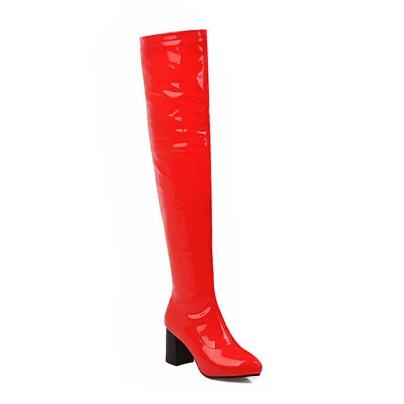 BLXQPYT/ г. Новая обувь женские сапоги черные ботфорты пикантные женские осенне-зимние ботфорты Большие размеры 34-48 8756 - Цвет: red  without fur