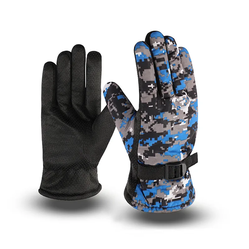 Зимние мужские камуфляжные утепленные хлопковые перчатки, уличные Нескользящие электрические мотоциклетные велосипедные ветрозащитные бархатные перчатки