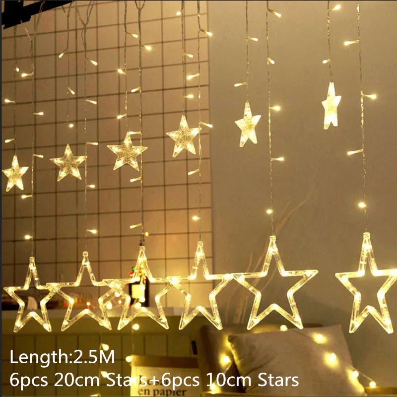 12 big star-warm 220V Led занавес декоративные рождественские огни для дома год Рождественский подарок елочные украшения Navidad Декор Рождество - Цвет: 12 big star-warm