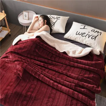 

Embossed Cashmere Blankets for Beds Queen King Soft Thicken Reversible Sherpa Warm Bed Cover Double-layer Leisure Composite
