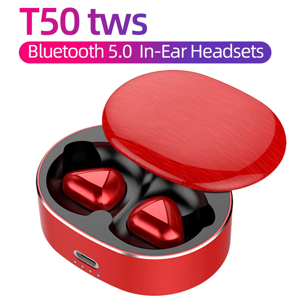 

wireless bluetooth headphones T50 tws gaming headset with mic true wireless earbuds noise canceling headphone with earphone case