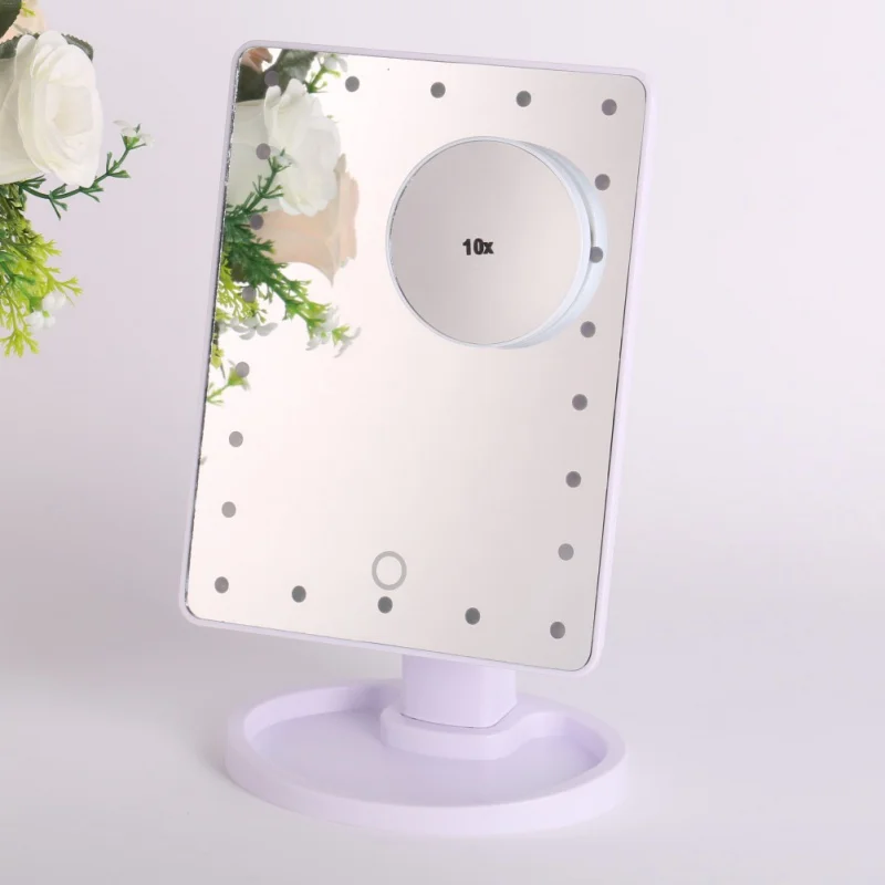 LED Touch Screen Makeup Mirror Professional Vanity Mirror With 22 LED Lights Beauty Adjustable 360 Countertop Degree Rotation - Цвет: 2W-White magnify 10X