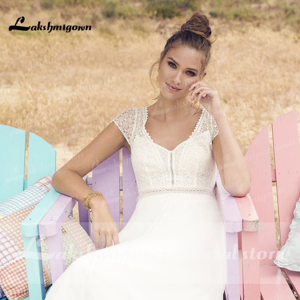 Lakshmigown ivory Wedding Dresses Customized Vestaglia Donna A Line Chic Bridal Dress Sheer Illusion Lace Top bridal Dress 4