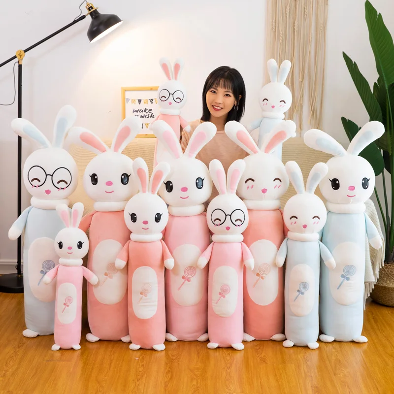 Kawaii плюшевая подушка с кроликом, мягкая плюшевая кукла, длинная плюшевая игрушка, подарки для детей, подушки для кровати для девочек, подушка с милым Кроликом, розовый, синий