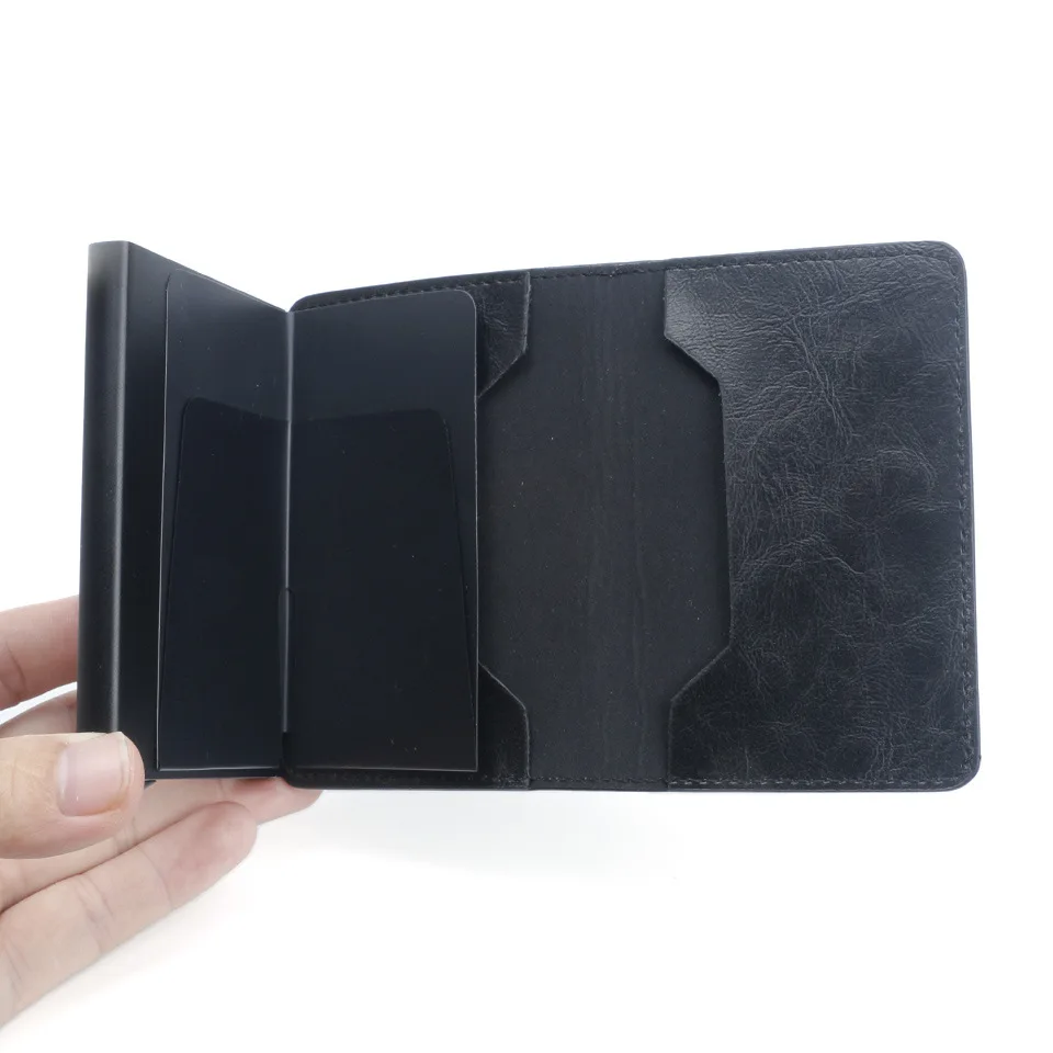 Foreign trade aluminum alloy card box carbon fiber pattern men and women PU automatic RFID credit card Holder AliExpress WISH explosion models