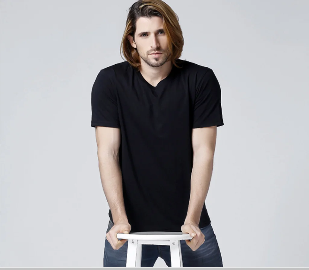 

Summer men's T-shirt blank T-shirt fashion simple short sleeved cotton Lycra color T-shirt in Korea