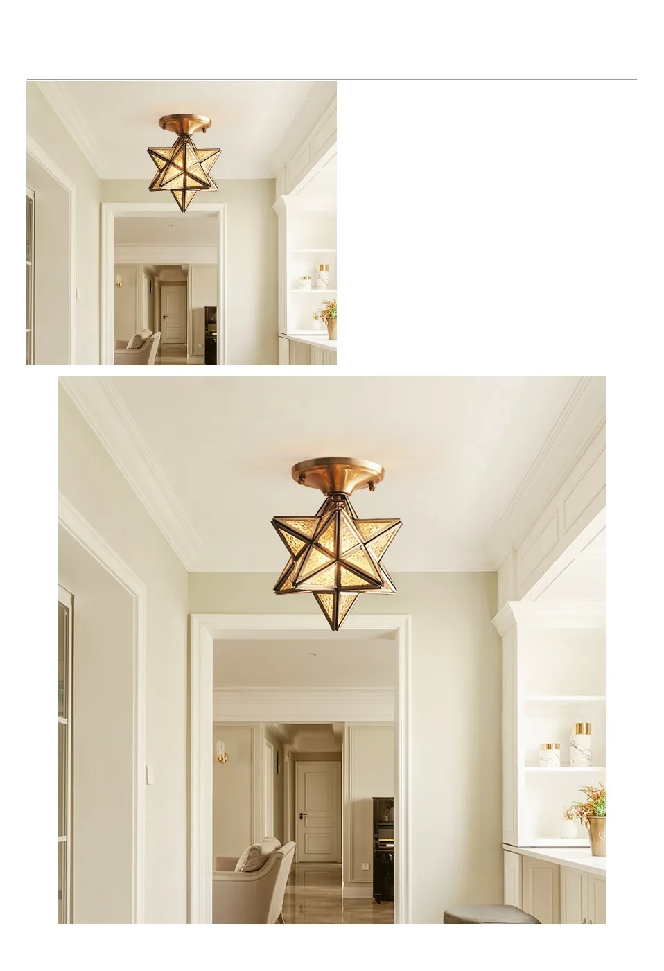 Lamparas De Techo Hanglamp, скандинавский медный стеклянный светодиодный потолочный светильник, Светильники для прихожей, балкона, крыльца, звезды, лофт, винтажный потолочный светильник