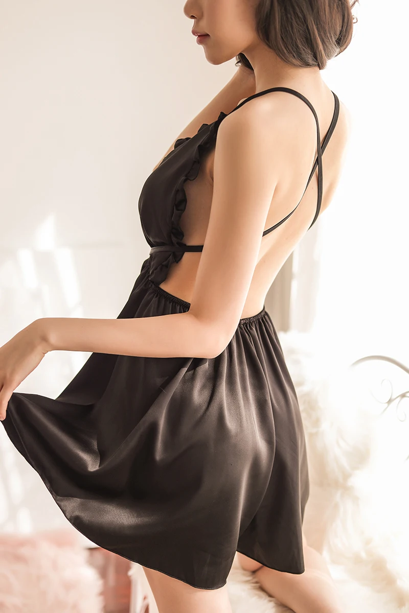 Sexy Nightgowns Women's Simulation Silk Sexy Sweet Large-Sized Home Clothes Nightwear Lingerie Sleepwear Satin Nighty