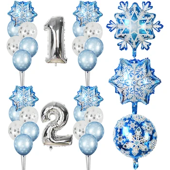 

1set Snowflake Latex Balloon Sets Girl Winter Theme Birthday Party 32inch Number Balloons For Baby Shower Christmas Decor Globos