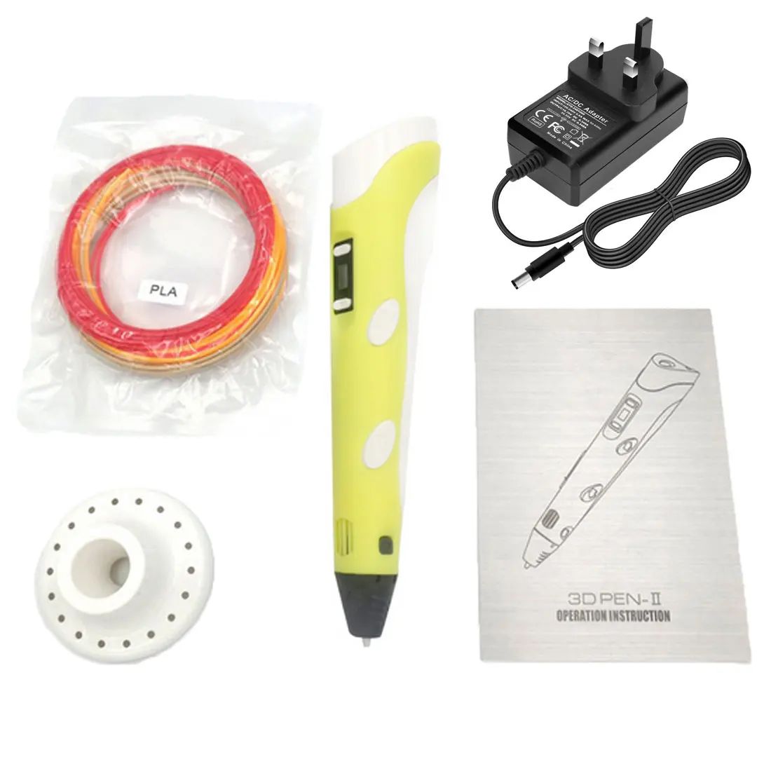 yellow UKplug 3D печать ручка пластиковая DIY трехмерная картина игрушка 3D Ручка детский дизайн рисунок креативная игрушка подарок - Цвет: yellow UKplug