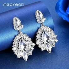 Mecresh Роскошный цветок серебро золото многоцветный свадебные Висячие серьги для женщин кристаллическое украшение «конский глаз» Свадебные висячие серьги MEH1646