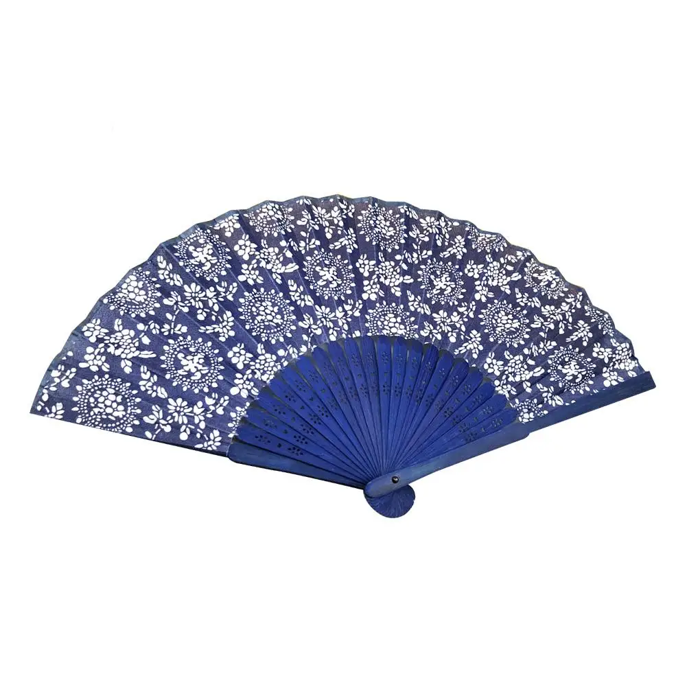 Прохладный летний классический цветочный дизайн китайский стиль с окрашенной голубой бамбуковой рамой свадебный веер ручной вентилятор