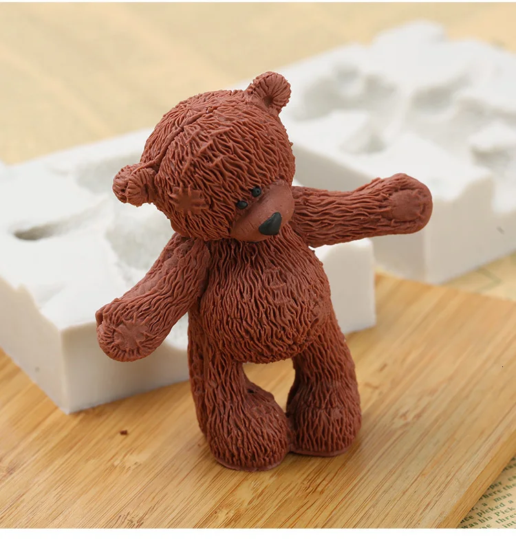 Помадка большой размер медведь кукла силиконовая форма плюшевый медведь игрушка торт украшение плесень день рождения торт Пудель медведь украшение форма свечи