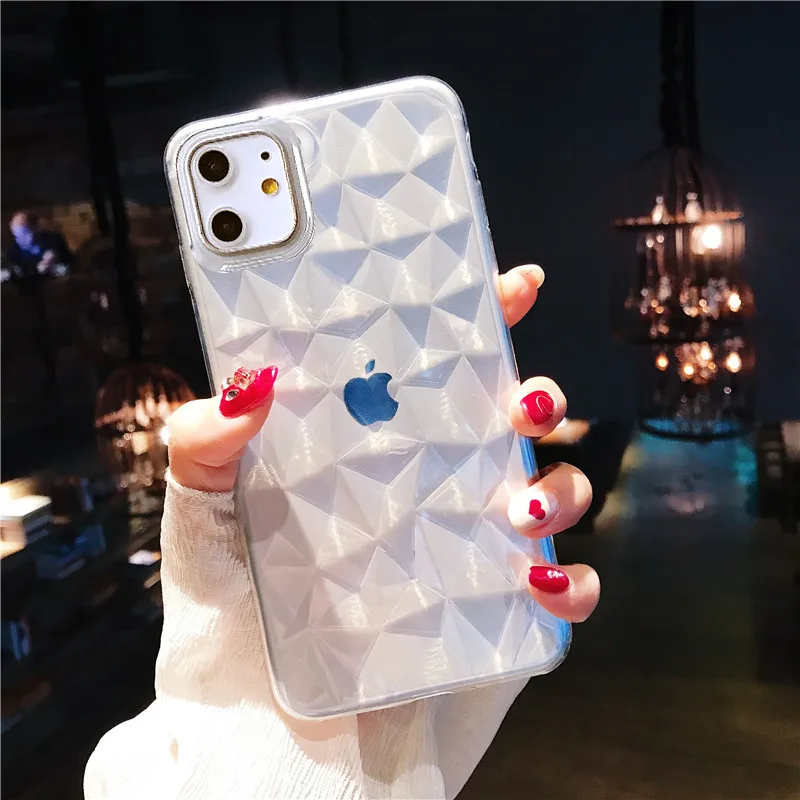 

moskado Luxury Diamond Texture Transparent Phone Cover For iPhone 11 X XR XS Max 6 7 8 7Plus Soft Silicone TPU Case Fitted Cover