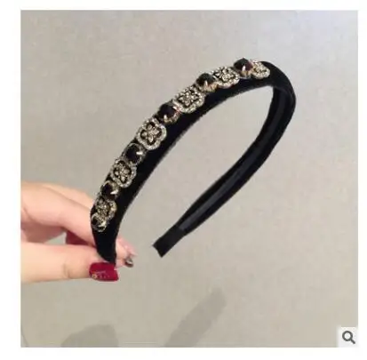 women Simple hairbands suede retro four-petal flower water drill bit hoop Czech rhinestone temperament gold velvet headbands