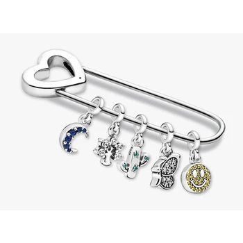 

2020 New Style 925 Sterling Silver Me Pin Set My Natural Cactus Moon Smile Shaking Butterfly Charm Original Diy Gift Girl