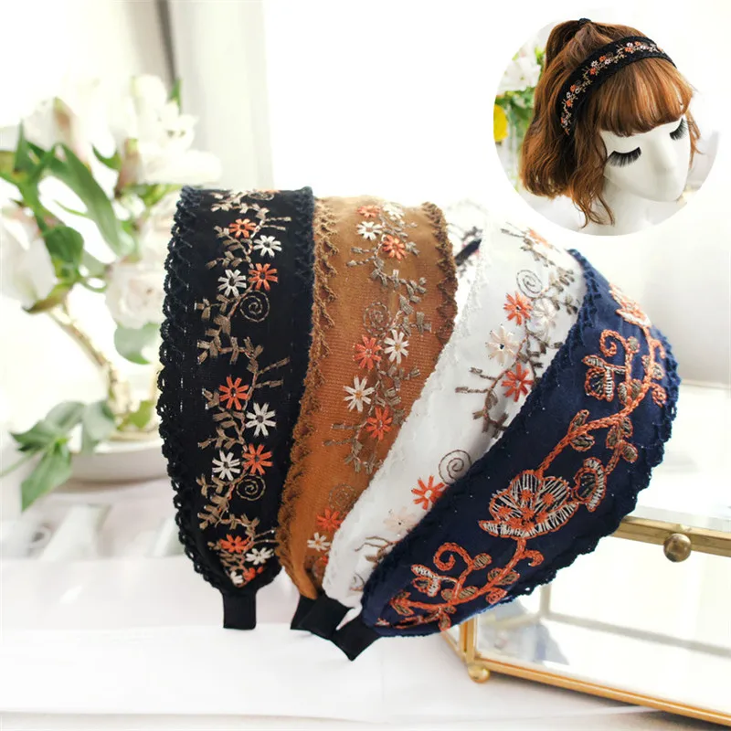 Korea Bright Silk Wide Side Embroidery Hairbands Sequi Hair Accessories Hairband for Girls Flower Crown Headbands For Women | Аксессуары