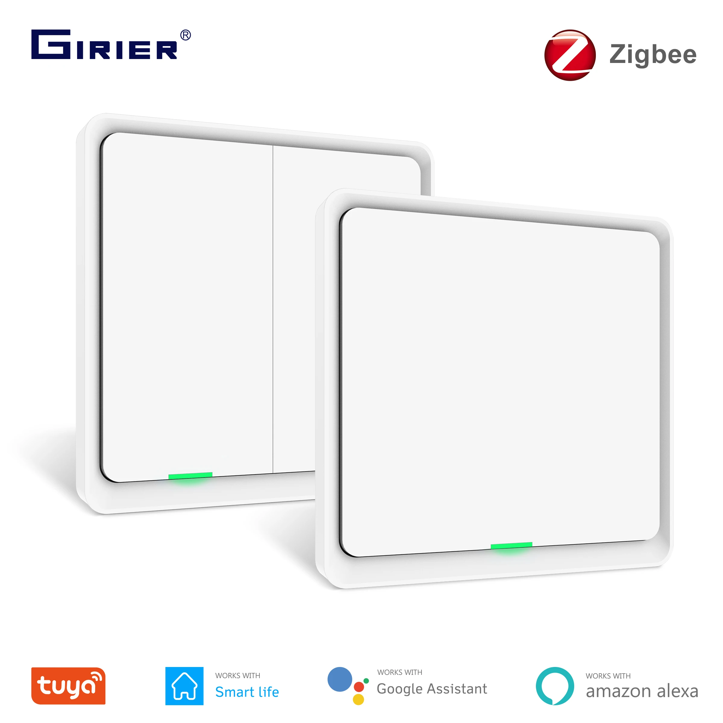 Tuya ZigBee Smart Switch 220V, No Neutral Wire Wall Switch 1 2 Gang, with Google Home, Hub Required