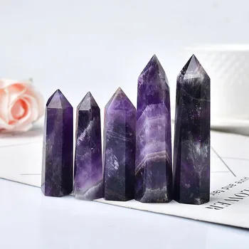 Natural Crystal Amethyst Healing Pyramid of Stone Obelisk Quartz Wand Tower Ornament for Home Decor Energy Stone DIY Gifts 1