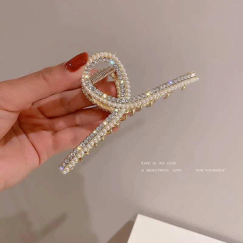 New Pearl Diamond Plate Hair Claw Clip Non-slip Metal Large Shark Clip Crab Hair Clip Women Hair Clips Accessories 1