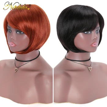 

Nadula Wig Machine Made Wig None Lace Human Hair Wigs For Women Short Straight Hair Wig #33 / Natural Color