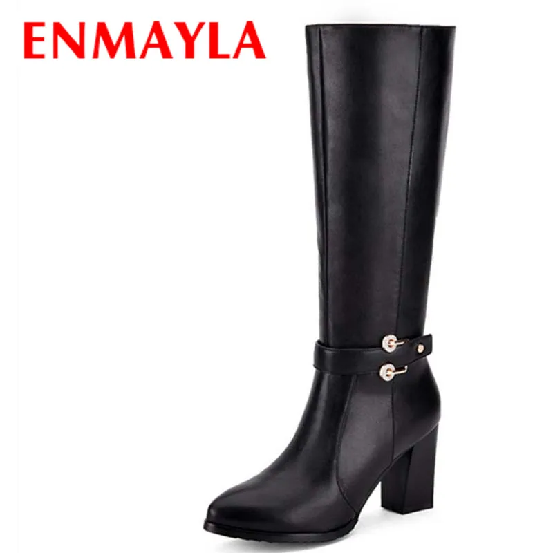 ENMAYLA/2 Стильные черные ботинки из PU искусственной кожи и флока женские зимние на