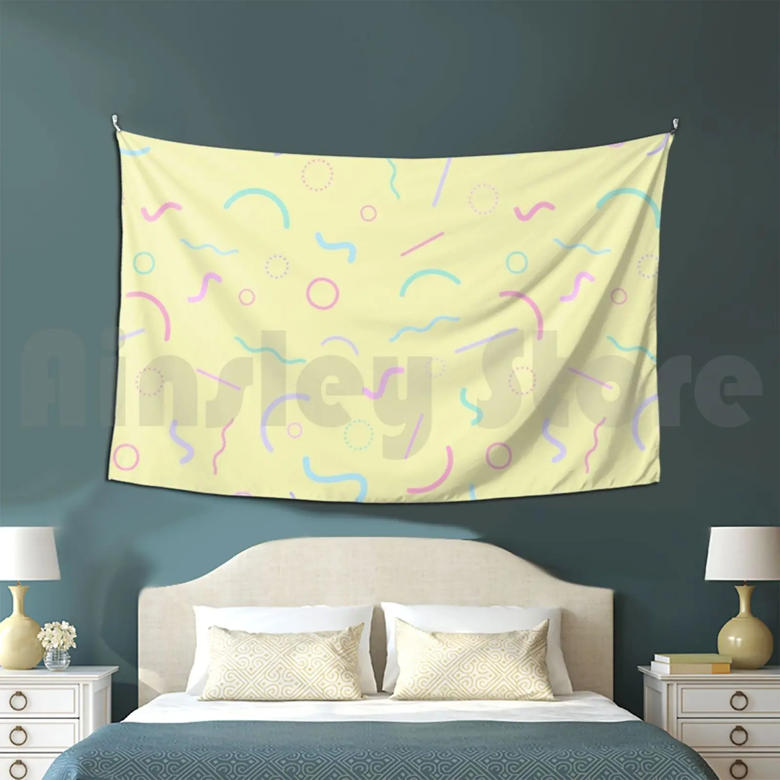 90S Pattern Tapestry Soggiorno Camera Da Letto 90S Pattern Pattern Retro Carino Mignon Pastello Lila 1990 Vintage Minimalista