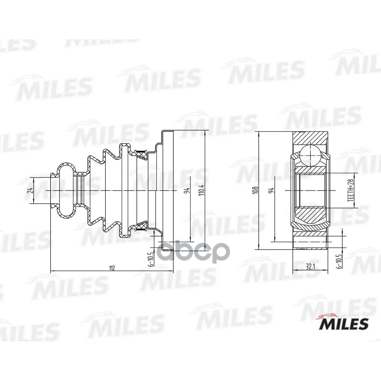 Шрус Mb Vito W638/Opel Omega A 2.0-3.0 85-03 Внутр. Miles Ga00001 Miles арт. GA00001