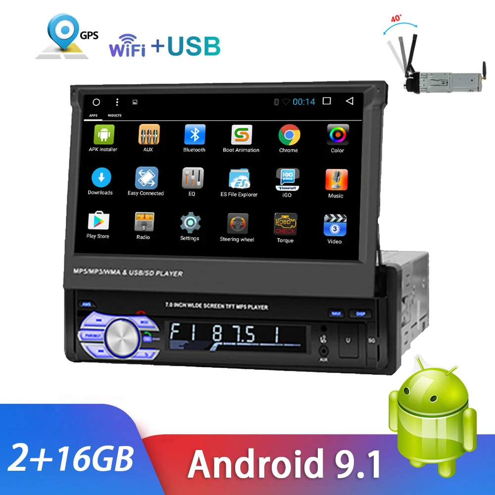 7 &quotHD выдвижной 1Din Android 9 1 автомобильный стерео радио мультимедийный плеер GPS