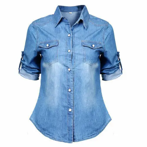 

Women's Blouses Denim Shirt Spring Fall Fashion Casual Retro Loose Blue Long Sleeve Shirt Single Breasted Oversize Shirt Females
