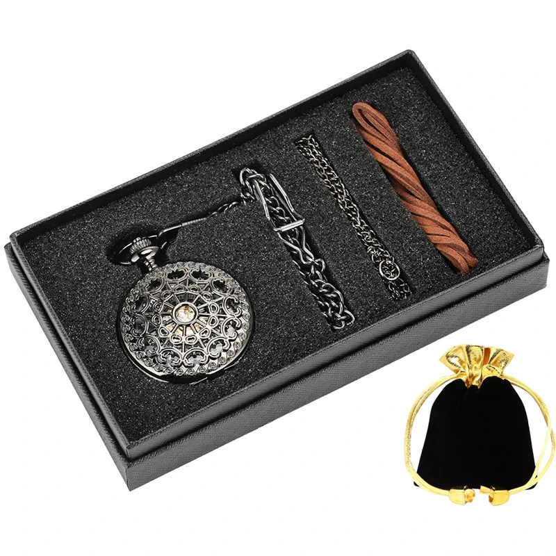 Hollow Skeleton Spider Web Mechanical Necklace Black Pocket Watch Chain Necklace Set Gift Men's Women's Souvenir Christmas Gifts