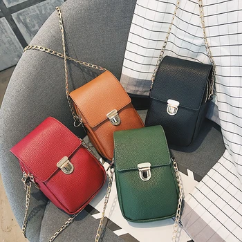 

Fashion New Mini Women Handbags Soft PU Leather Mobile Phone Bag Solid Color Women's Handbag Chain Shoulder Messenger Bags