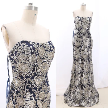 

MACloth Dark Navy Sheath Strapless Floor-Length Long Beading Tulle Prom Dresses Dress M 269171 Clearance