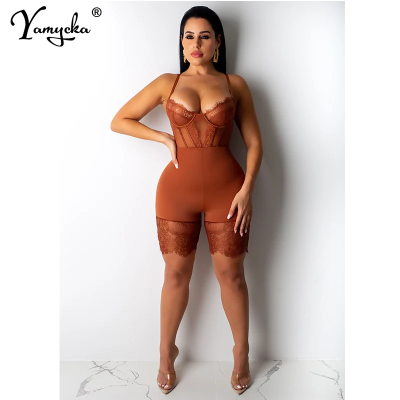 

Summer Sexy Lace Deep V Neck tight Jumpsuits Rompers Women bodycon Jumpsuit Short Club Party Bodycon Playsuit 2020 autumn New