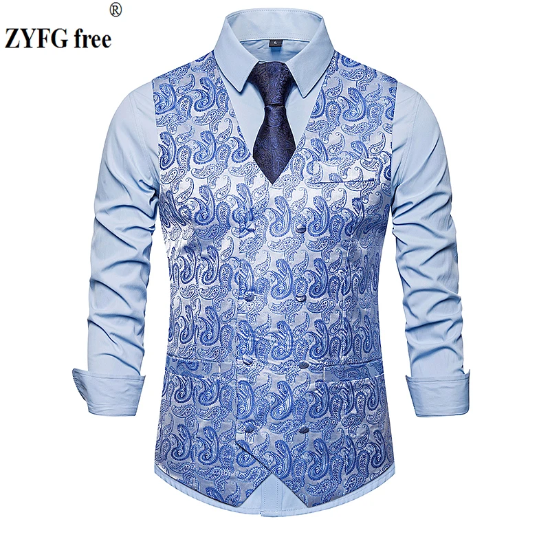 

Autumn winter men men smart casual suit vest Cashew flowers pattern Vest Tops Double-breasted design men's vest plus size