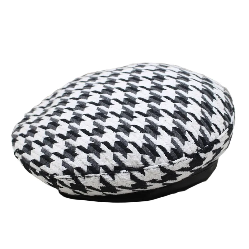 SUOGRY Autumn Winter Fashion Houndstooth Berets Hats For Women Black White Bonia Caps Female Gorras