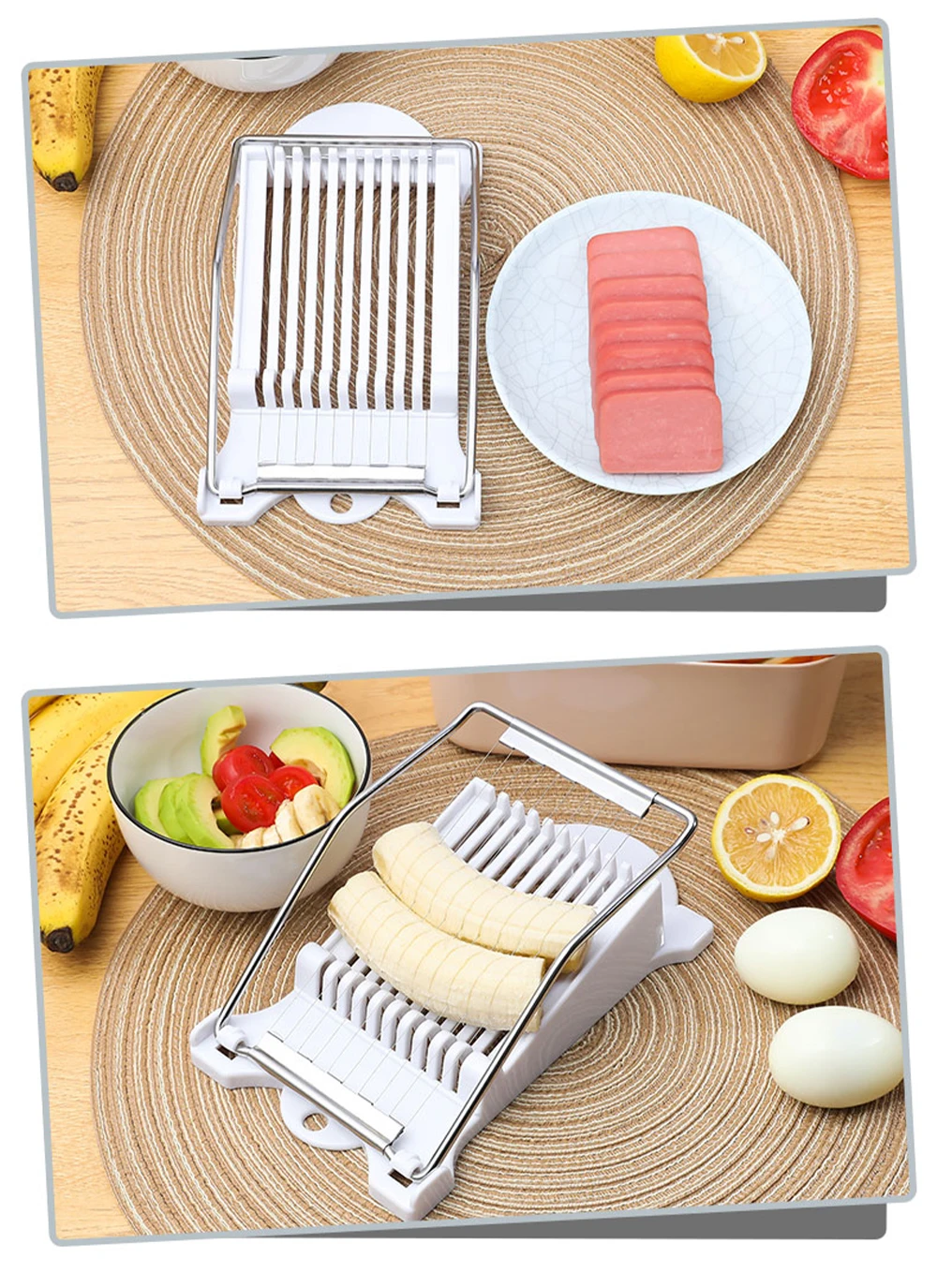 Stainless Steel Wires Slicer Kitchen Food Cutter for Luncheon Meat Ham Boiled Egg Cheese Sushi Fruit Cutting, Orange