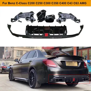 

Car Rear Bumper Diffuser Lip Spoiler for Mercedes Benz C-Class W205 C200 C300 C400 C43 C63 AMG 14-19 Diffuser with Exhaust Tips