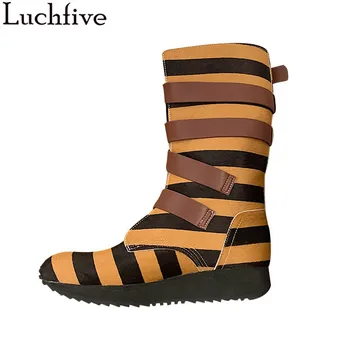 

Hot Strip Belts Ankle Boots Round Toe Thick Bottom Shoes Woman Runway Winter Boots Femme T-show Platform Shoes Women