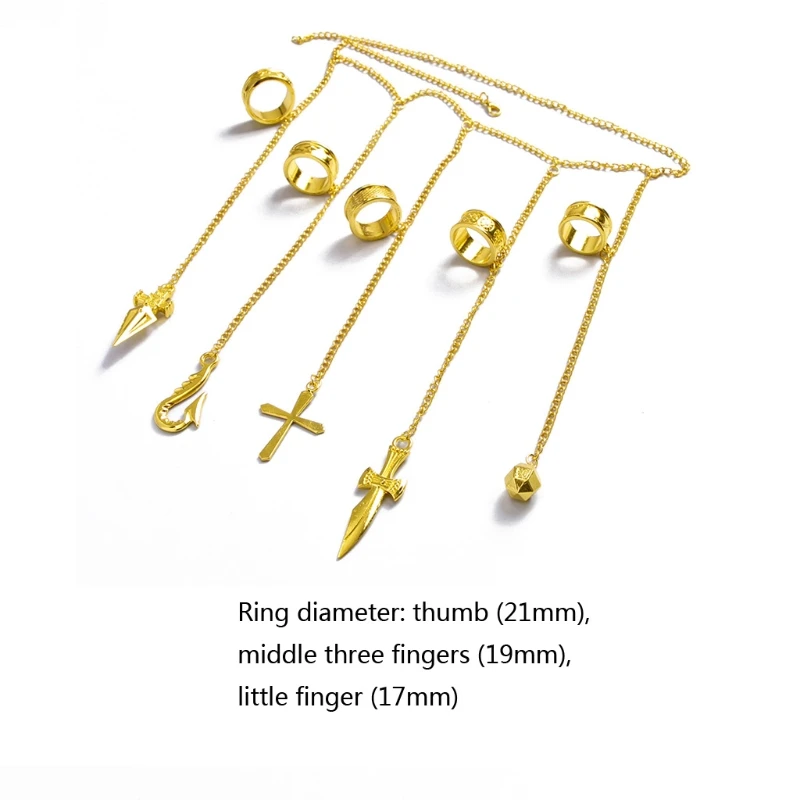 Adult Kids Kurapika Chains Bracelet Hunter Cosplay Cool Five Finger Rings Rapers Full-five Fingers Rings Fashion Jewelry 6