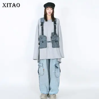 

XITAO Washed Snowflake Wide Leg Jeans Fashion 2020 Spring Elegant High Waist Straight Casual Style Full Length Pants DMY3515