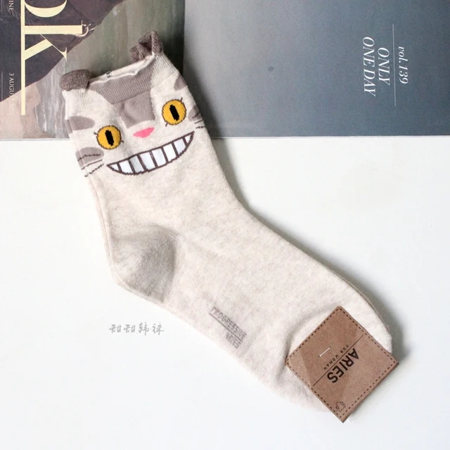 Cartoon Cat Cute Socks Women No Face Man Sock Totoro Funny Fashion Anime Spring Autumn Sweat Absorption Gray Classic Cotton Sock 104